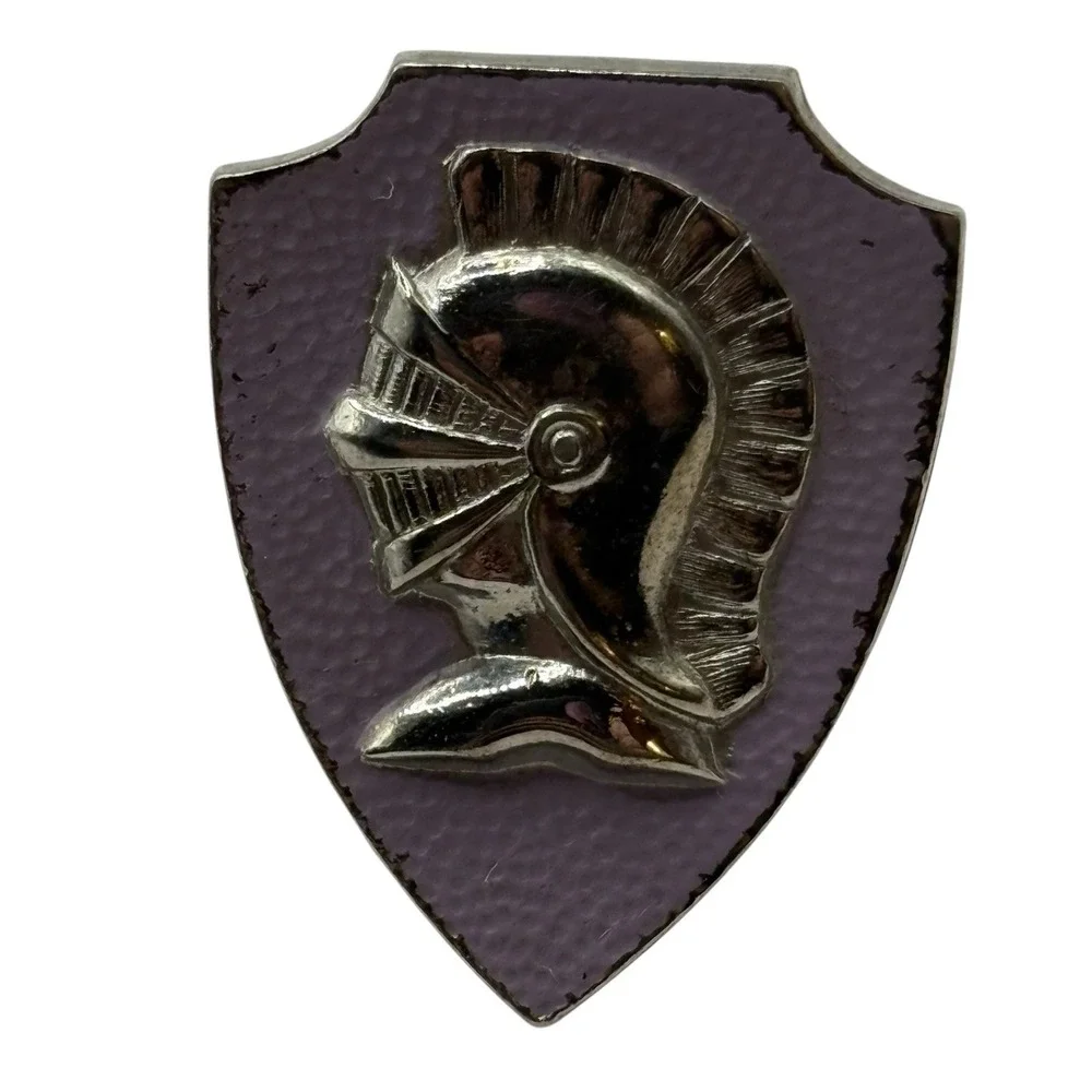 VTG Knight‎ Cufflinks Sheild Silver Tone Helmet Lavender Purple Enamel Roman
